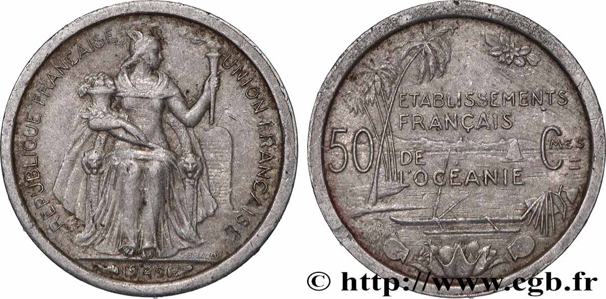 FRENCH POLYNESIA - French Oceania 50 Centimes Établissements Français de l’Océanie 1949 Paris XF 