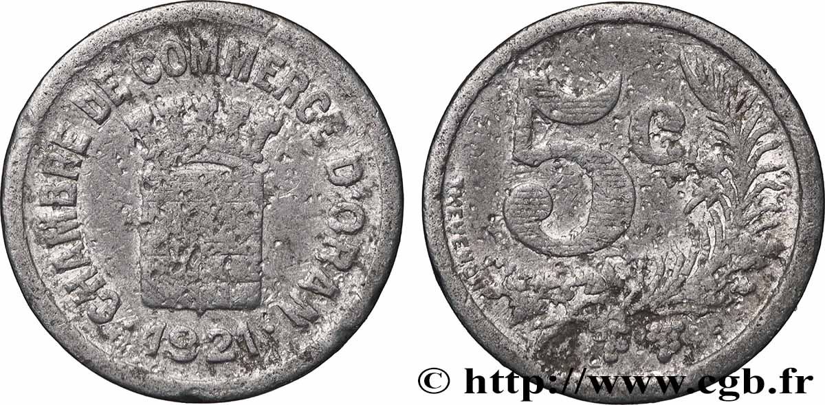 ALGERIA 5 Centimes Chambre de Commerce d’Oran 1921  VF 