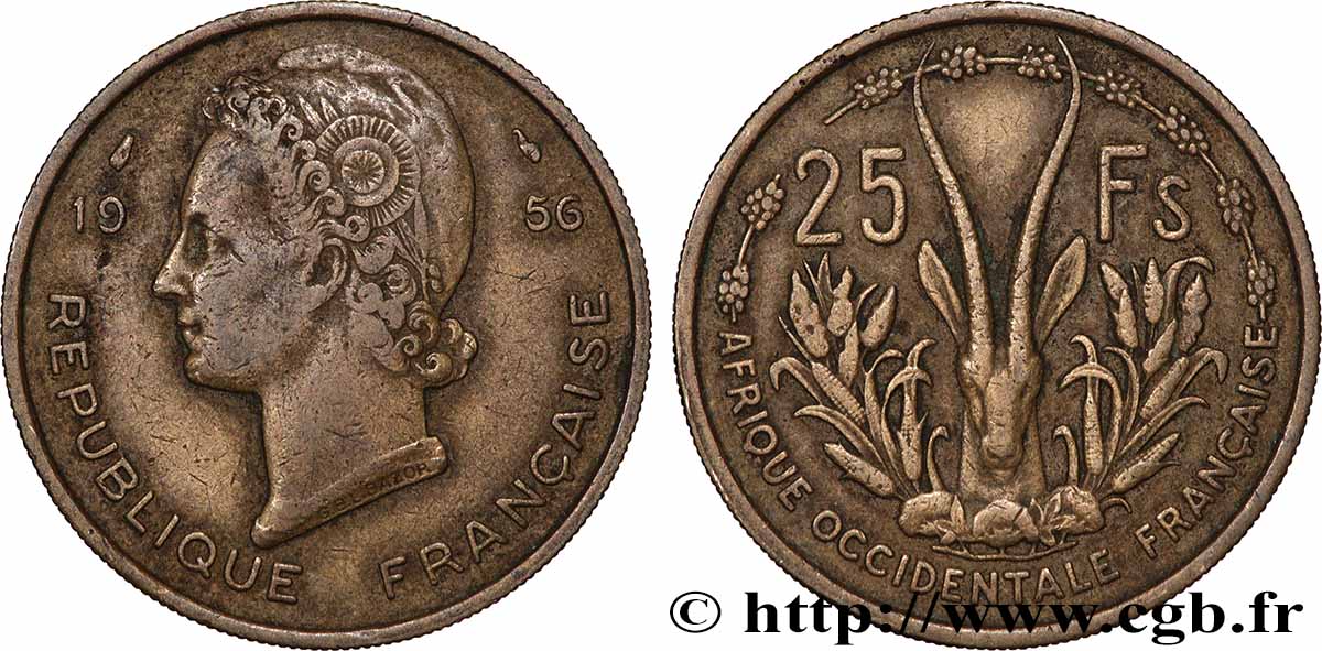 FRENCH WEST AFRICA 25 Francs 1956 Paris XF 