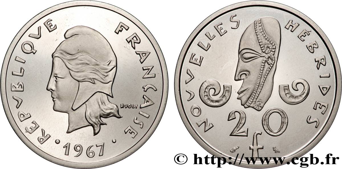 NUEVAS HÉBRIDAS (VANUATU desde 1980) Piéfort de 20 Francs Nickel 1967 Paris FDC 