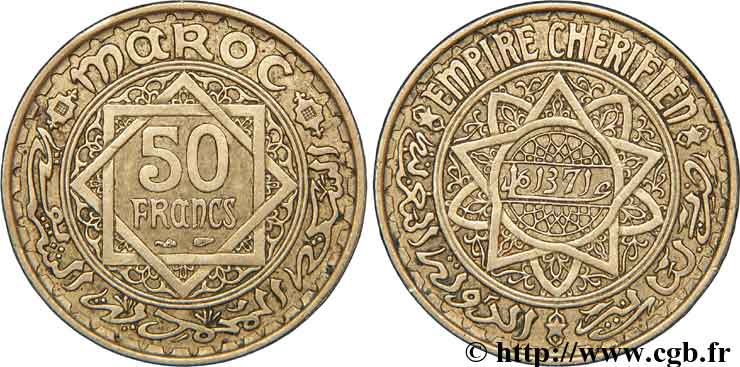 MAROCCO - PROTETTORATO FRANCESE 50 Francs AH 1371 1952 Paris q.SPL 