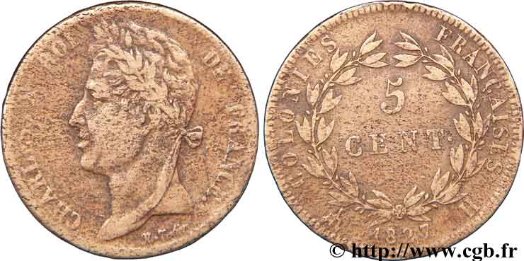 FRANZÖSISCHE KOLONIEN - Charles X, für Martinique und Guadeloupe 5 centimes 1827 La Rochelle S 