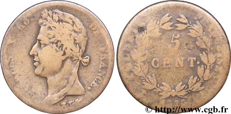 FRENCH COLONIES - Charles X, for Guyana 5 centimes 1830 Paris VG 
