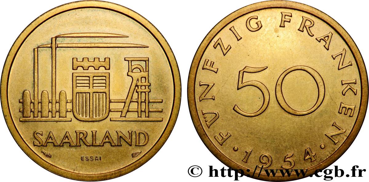SAARLAND 50 Franken ESSAI 1954 Paris MS 