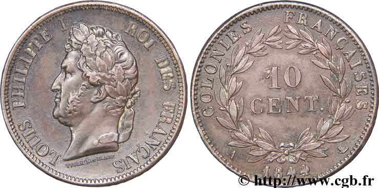 COLONIAS FRANCESAS - Louis-Philippe, para las Islas Marquesas 10 centimes 1844 Paris MBC 