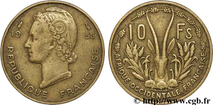 FRANZÖSISCHE WESTAFRIKA 10 Francs 1956 Paris SS 
