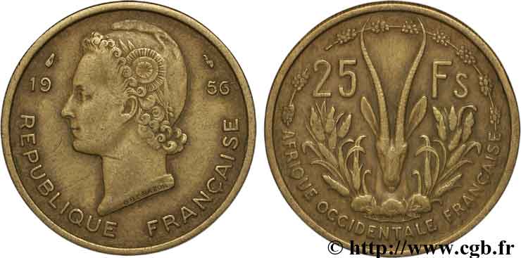 FRANZÖSISCHE WESTAFRIKA 25 Francs 1956 Paris SS 