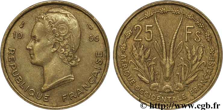 FRENCH WEST AFRICA 25 Francs 1956 Paris AU 