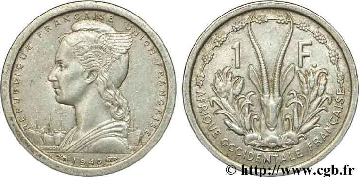 AFRICA OCCIDENTALE FRANCESE - UNION FRANCESA 1 Franc 1948 Paris BB 