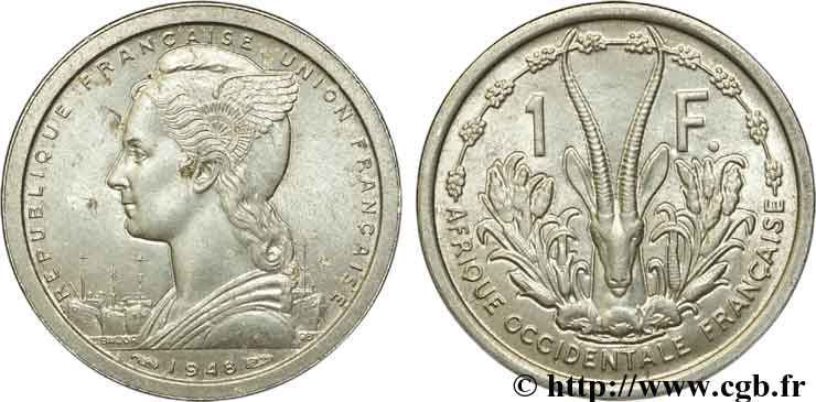 AFRICA OCCIDENTALE FRANCESE - UNION FRANCESA 1 Franc 1948 Paris SPL 