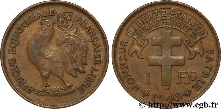 AFRICA EQUATORIALE FRANCESE - Forze Francesi Liberi 1 Franc 1943 Prétoria q.BB 