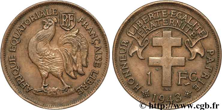 AFRICA EQUATORIALE FRANCESE - Forze Francesi Liberi 1 Franc 1943 Prétoria BB 