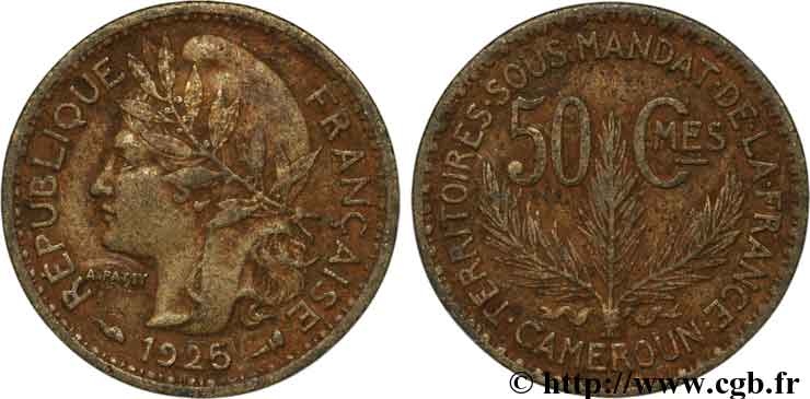 CAMERUN - Mandato Francese 50 centimes 1925 Paris q.BB 