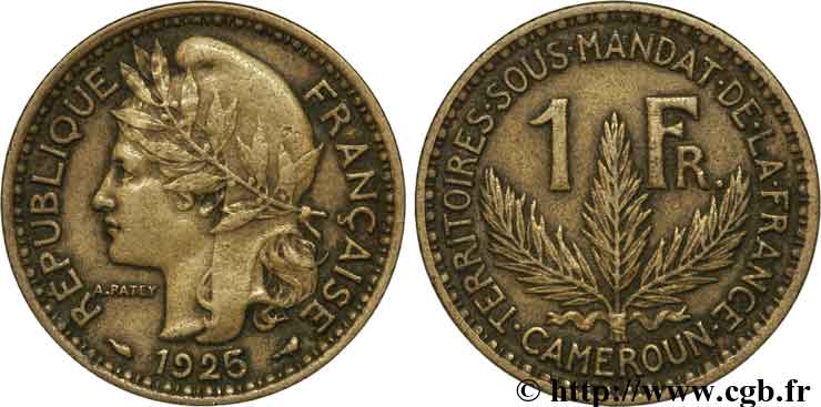 CAMEROON - FRENCH MANDATE TERRITORIES 1 Franc 1925 Paris XF 