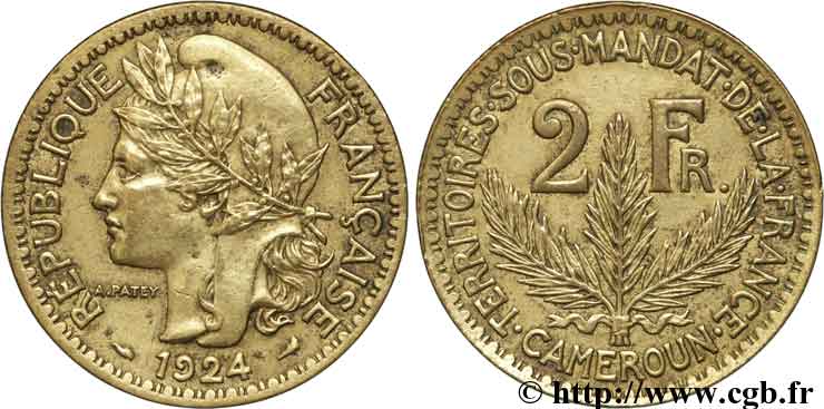 CAMERUN - Mandato Francese 2 Francs 1924 Paris BB 
