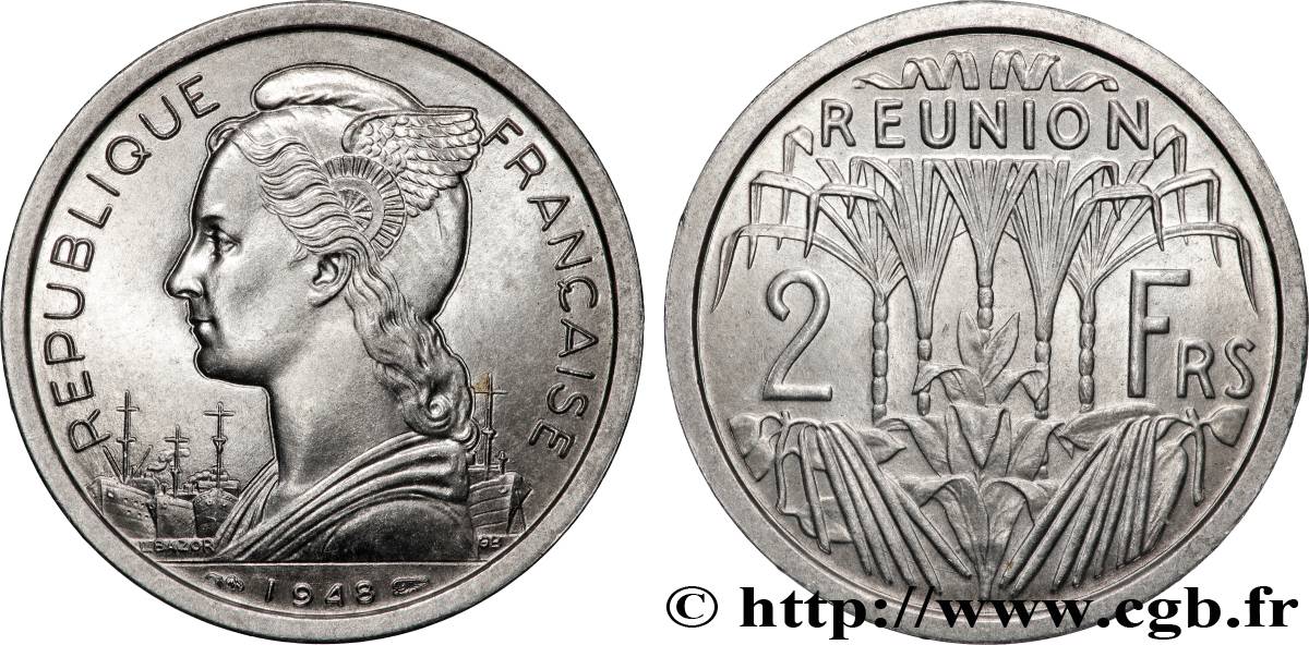 ISOLA RIUNIONE 2 Francs 1948 Paris MS 