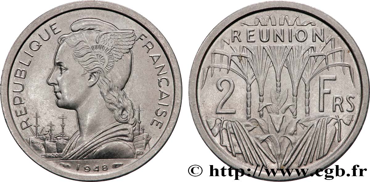 ISOLA RIUNIONE 2 Francs 1948 Paris MS 