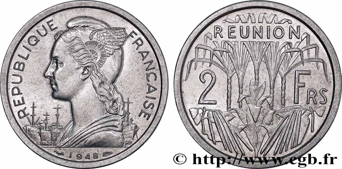 REUNION 2 Francs 1948 Paris MS 