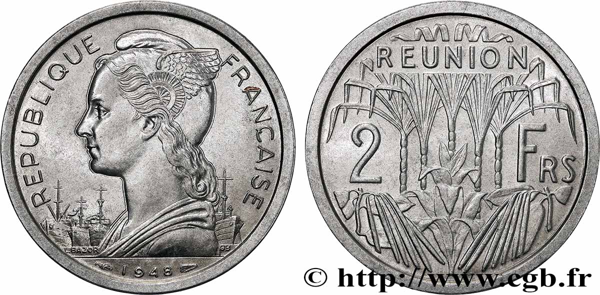 ISOLA RIUNIONE 2 Francs 1948 Paris MS 