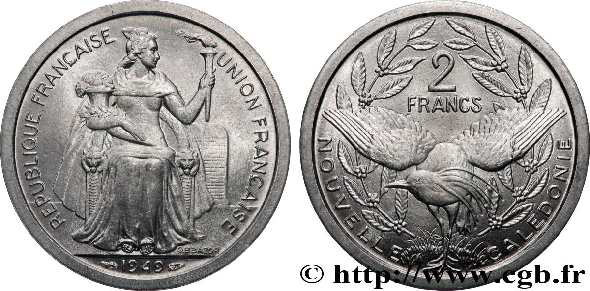 NEW CALEDONIA 2 Francs Union Française 1949 Paris MS 
