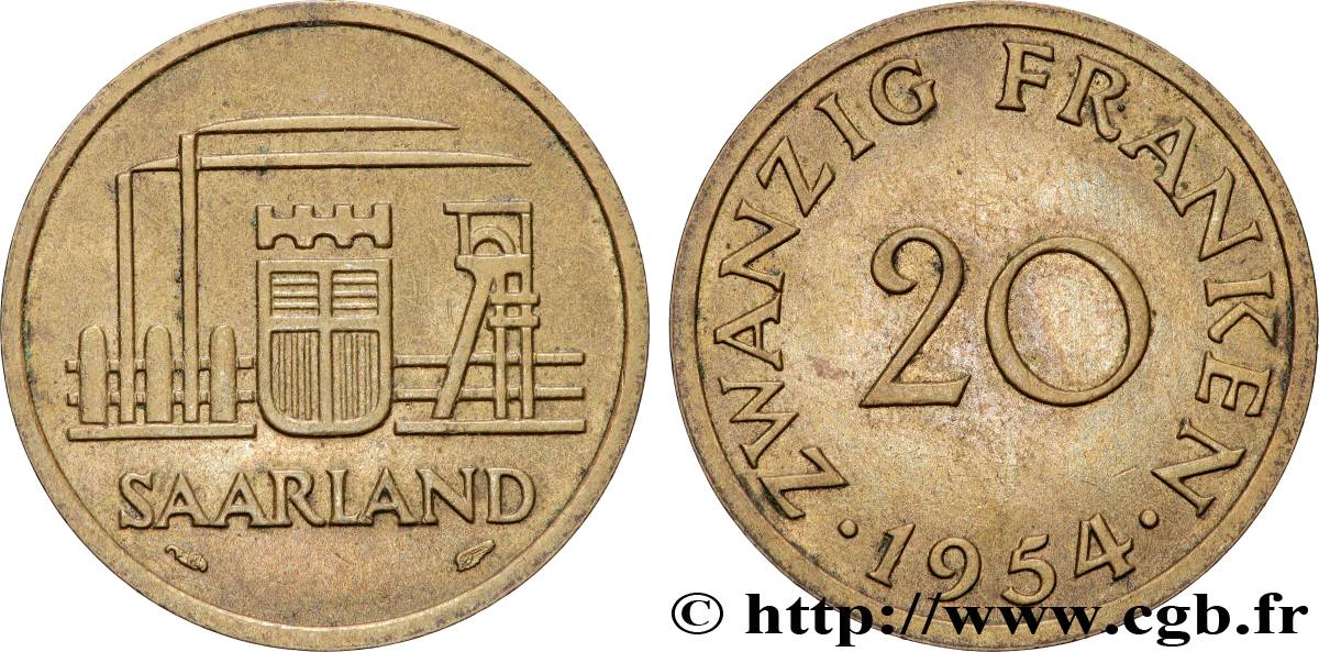 SAARLAND 20 Franken 1954 Paris AU 
