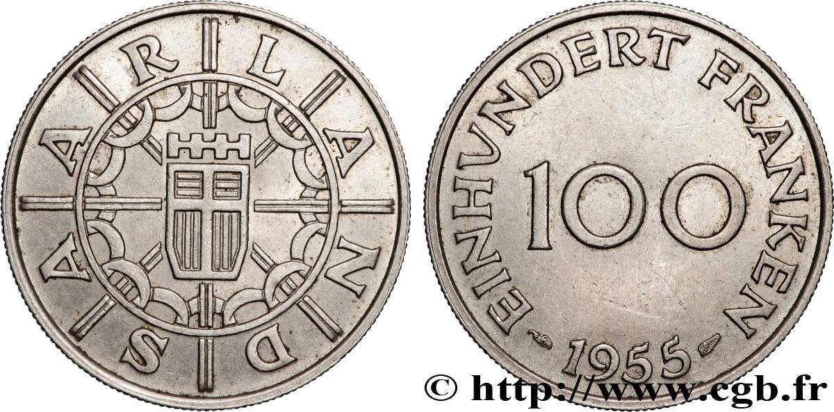 SAARLAND 100 Franken 1955 Paris SPL 