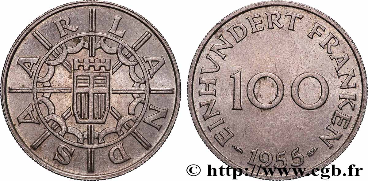 SAARLAND 100 Franken 1955 Paris VZ 