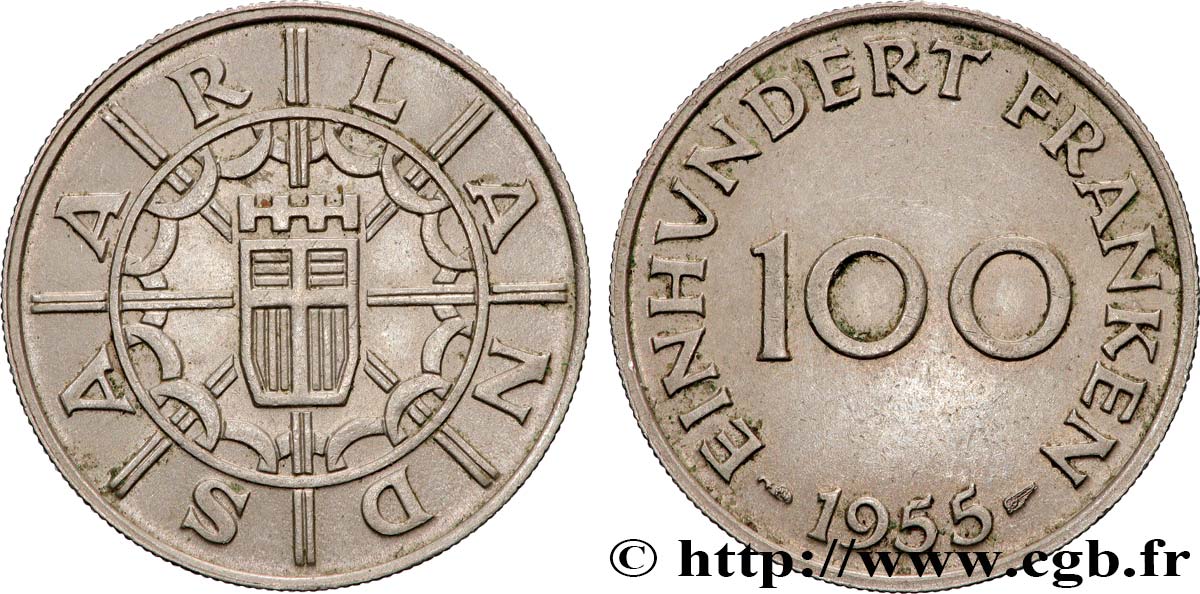 SAARLAND 100 Franken 1955 Paris SPL 