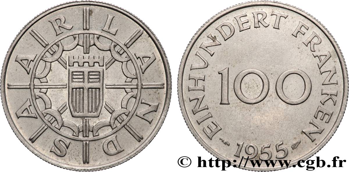 SAARLAND 100 Franken 1955 Paris SPL 