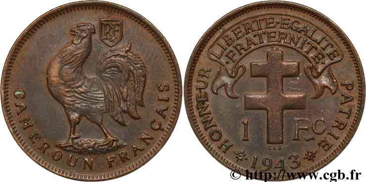 CAMEROUN - TERRITOIRES SOUS MANDAT FRANÇAIS 1 franc 1943 Prétoria TTB+ 