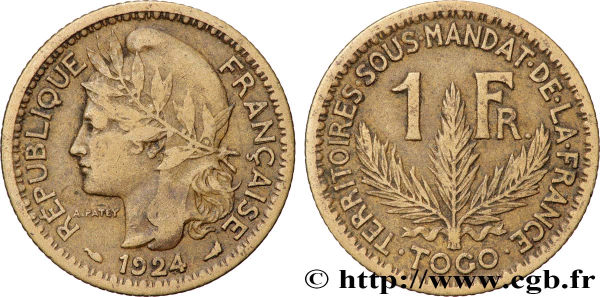 TOGO - MANDATO FRANCESE 1 Franc 1924 Paris MB 