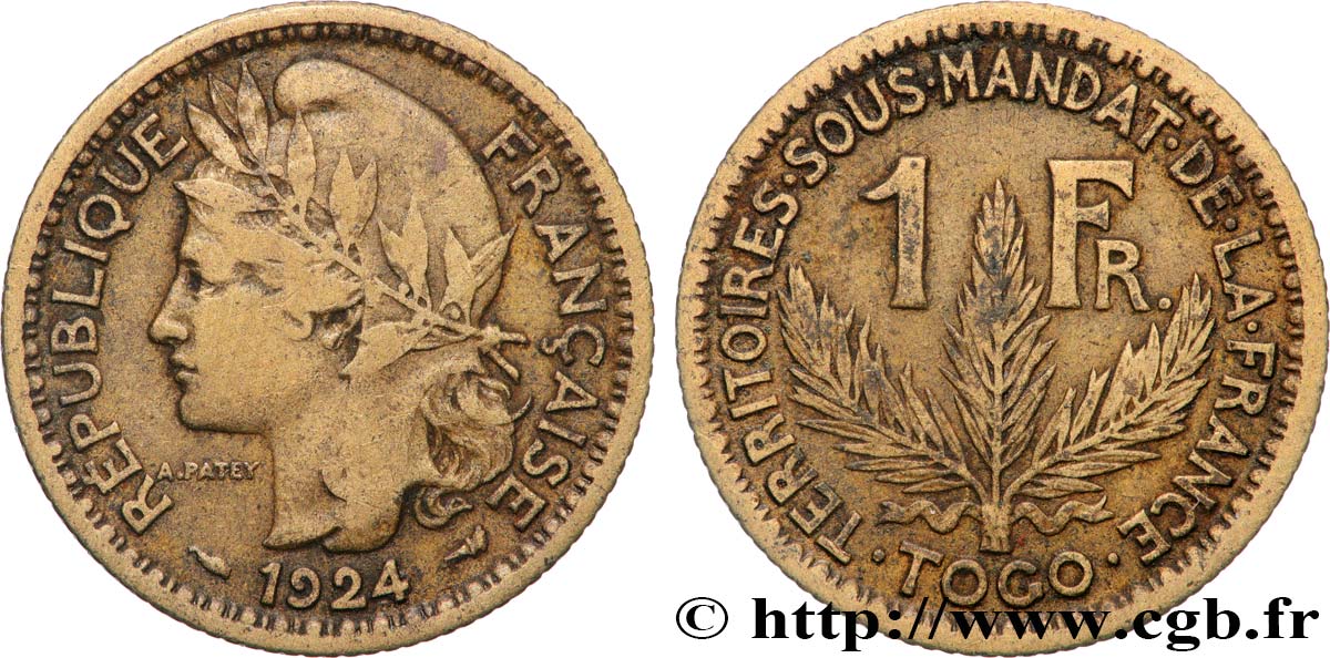 TOGO - FRENCH MANDATE TERRITORIES 1 Franc 1924 Paris VF 