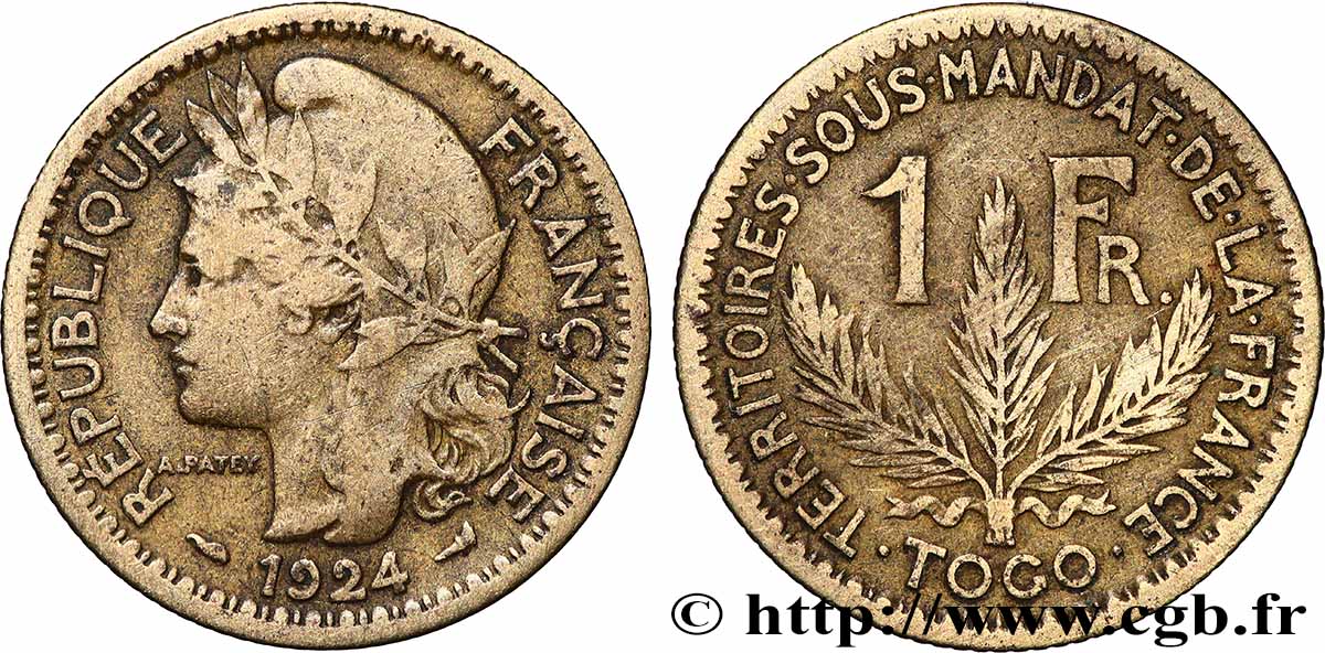 TOGO - FRANZÖSISCHE MANDAT 1 Franc 1924 Paris S 
