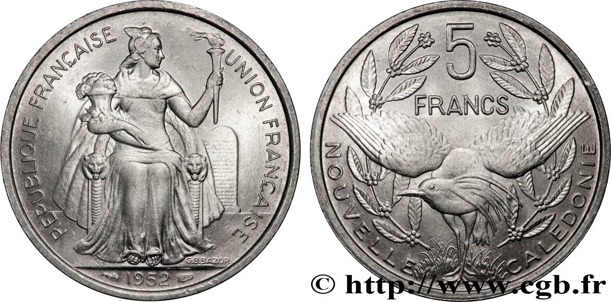 NEW CALEDONIA 5 Francs Union Française 1952 Paris MS 