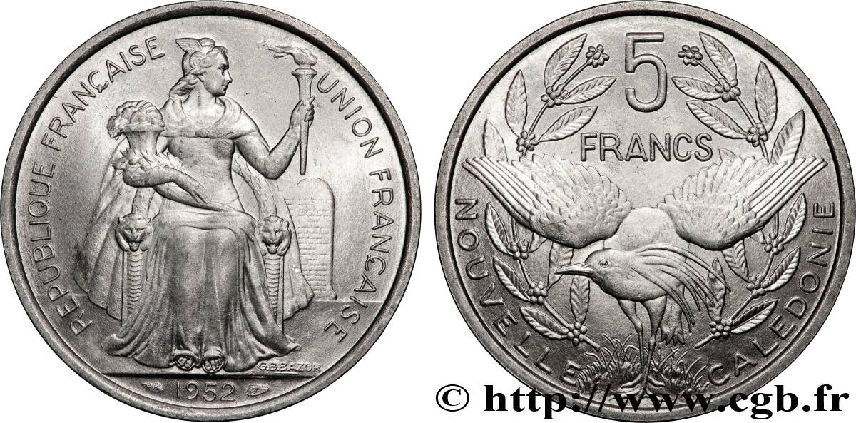 NUOVA CALEDONIA 5 Francs Union Française 1952 Paris MS 