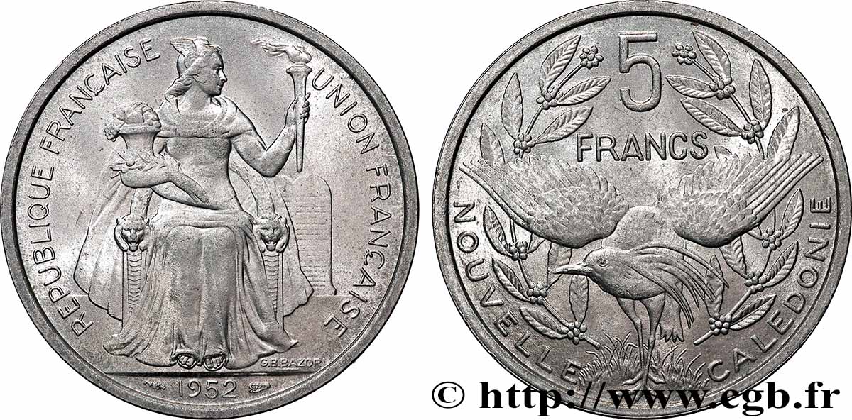 NEW CALEDONIA 5 Francs Union Française 1952 Paris MS 