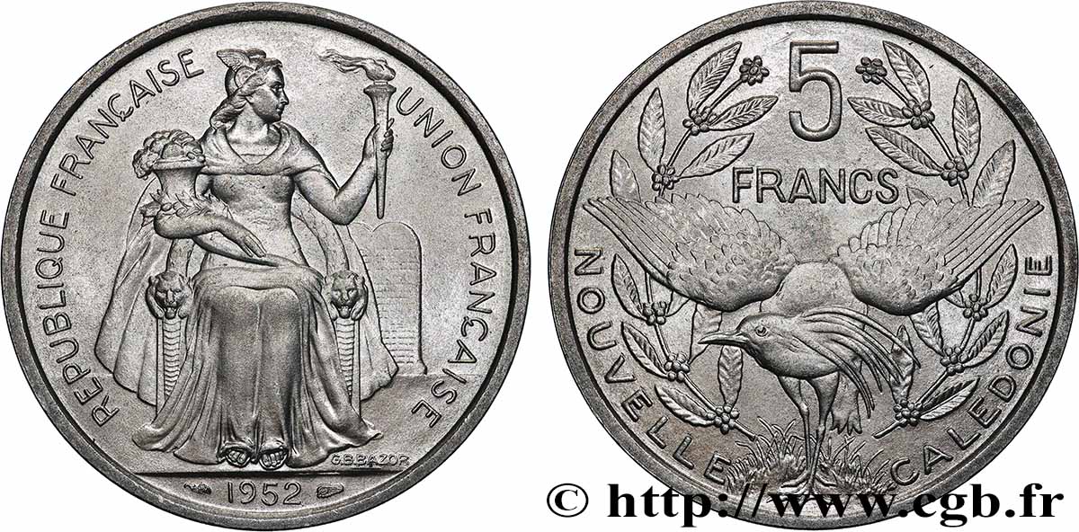 NUOVA CALEDONIA 5 Francs Union Française 1952 Paris MS 