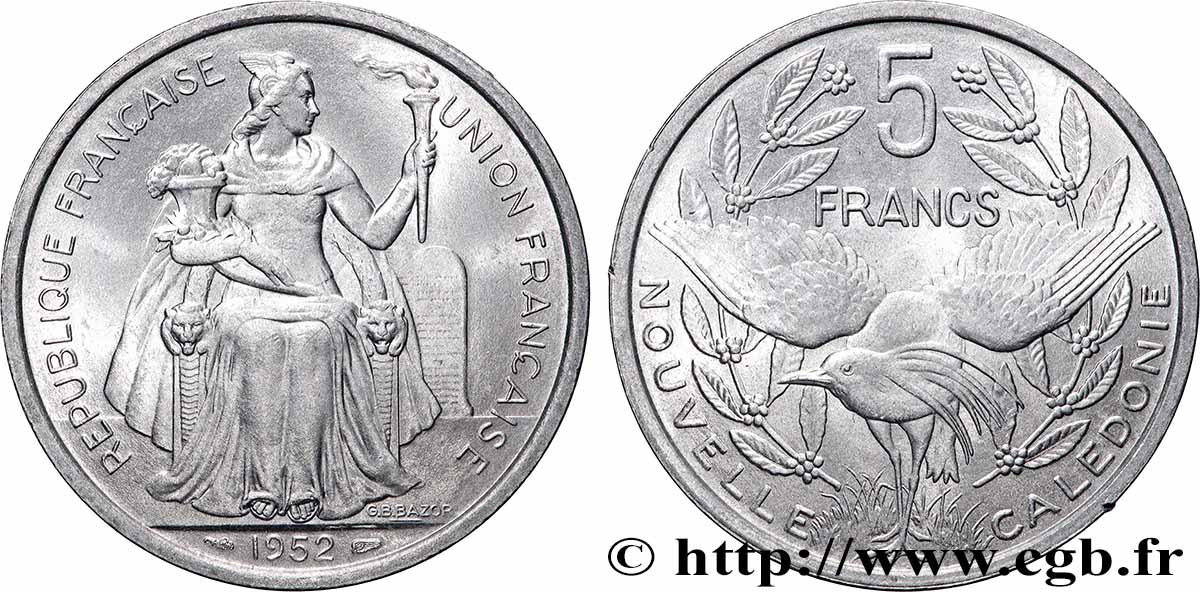 NOUVELLE CALÉDONIE 5 Francs Union Française 1952 Paris SPL 