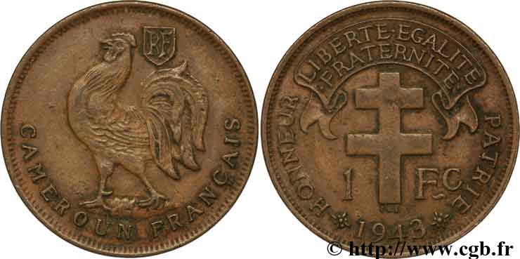 CAMERUN - Territorios sobre mandato frances 1 franc 1943 Prétoria MBC 