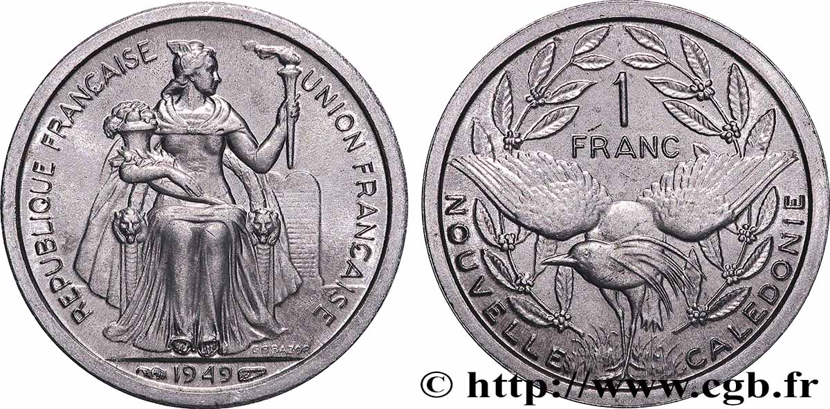 NEUKALEDONIEN 1 Franc Union Française 1949 Paris fST 
