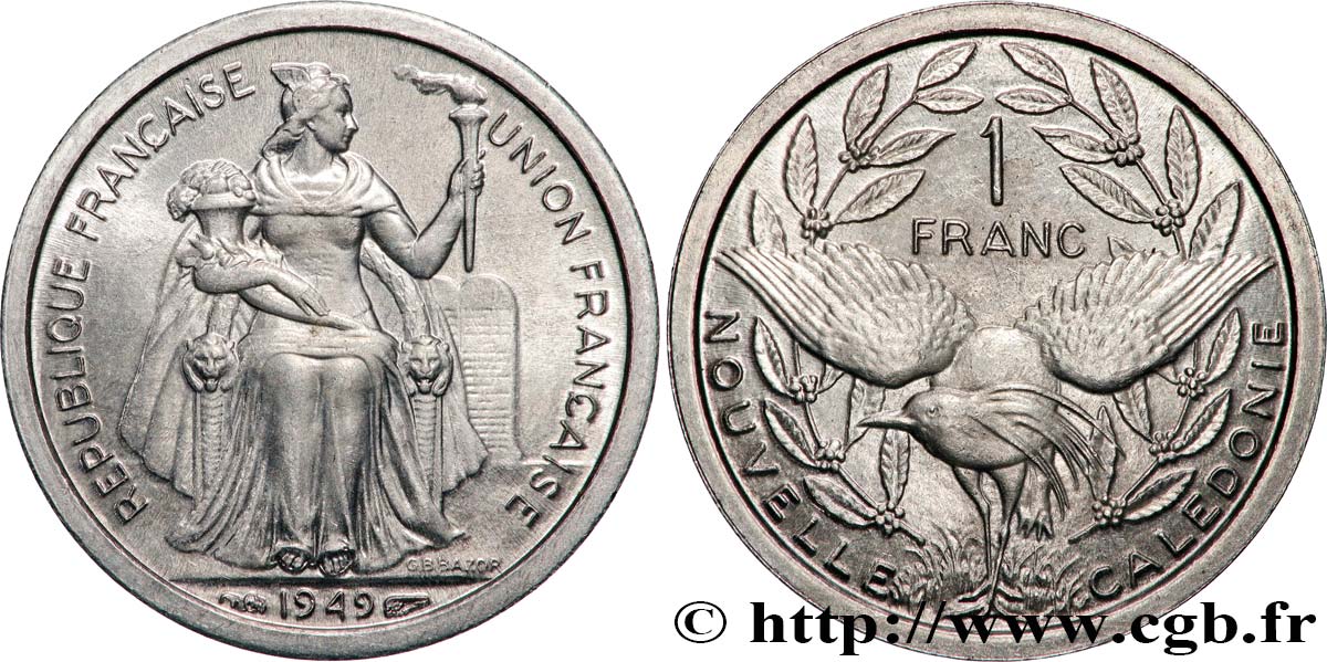 NOUVELLE CALÉDONIE 1 Franc Union Française 1949 Paris SPL 