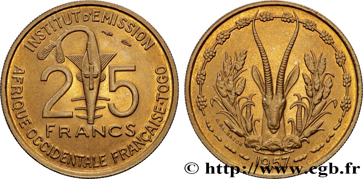 AFRICA OCCIDENTALE FRANCESE - TOGO 25 Francs 1957 Paris MS 