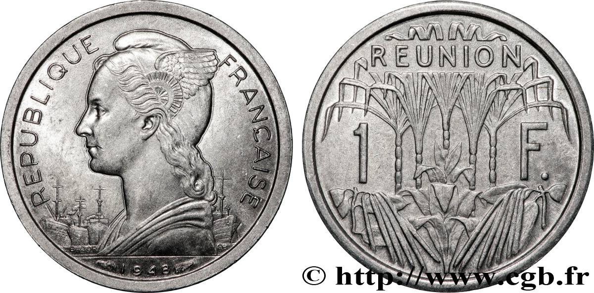 ISOLA RIUNIONE 1 Franc Marianne / canne à sucre 1948 Paris MS 