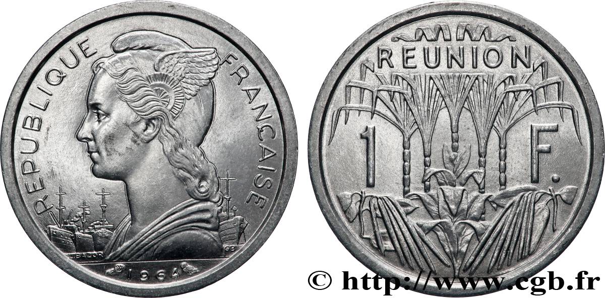REUNION 1 Franc Marianne / canne à sucre 1964 Paris MS 