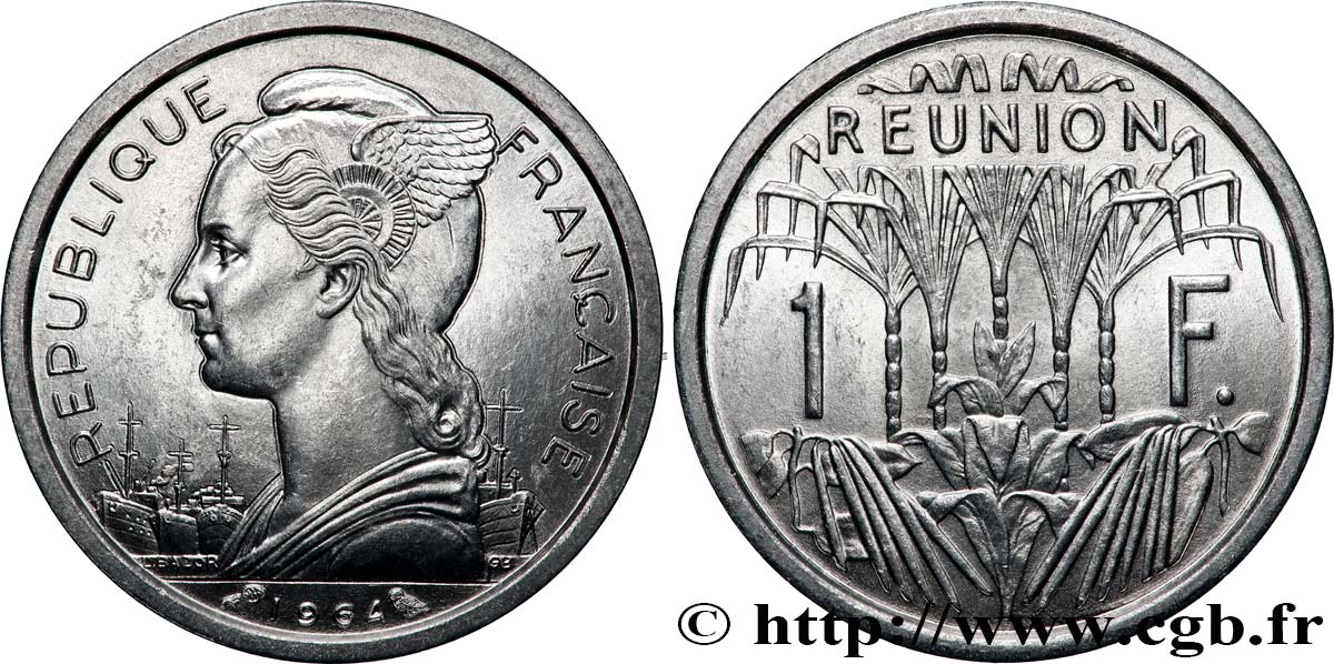 REUNION 1 Franc Marianne / canne à sucre 1964 Paris MS 