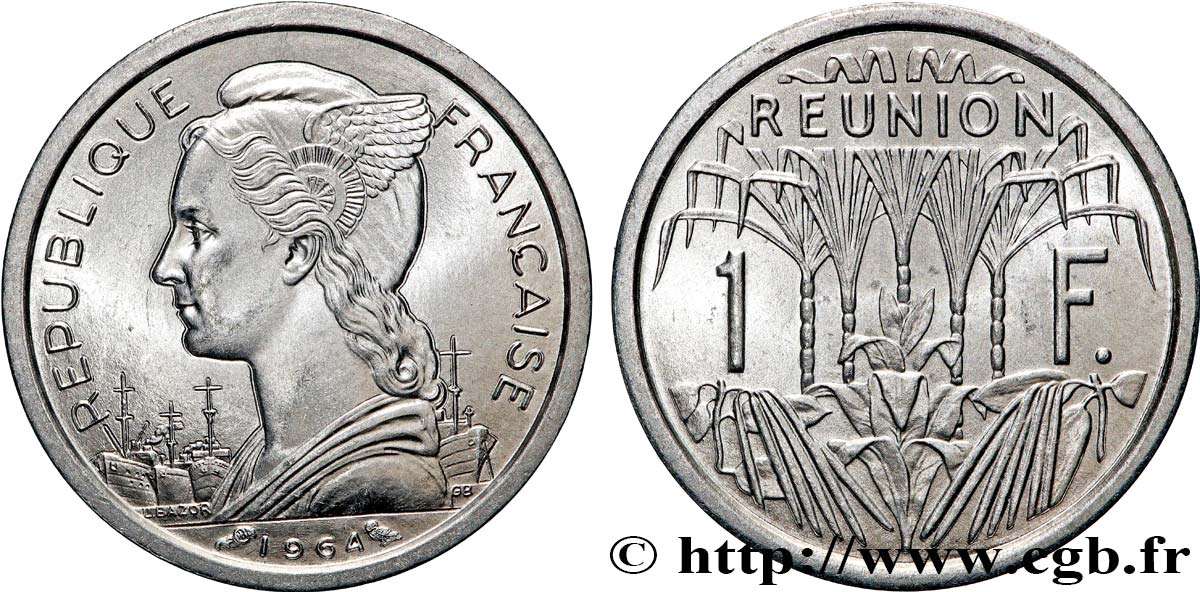 REUNION 1 Franc Marianne / canne à sucre 1964 Paris MS 