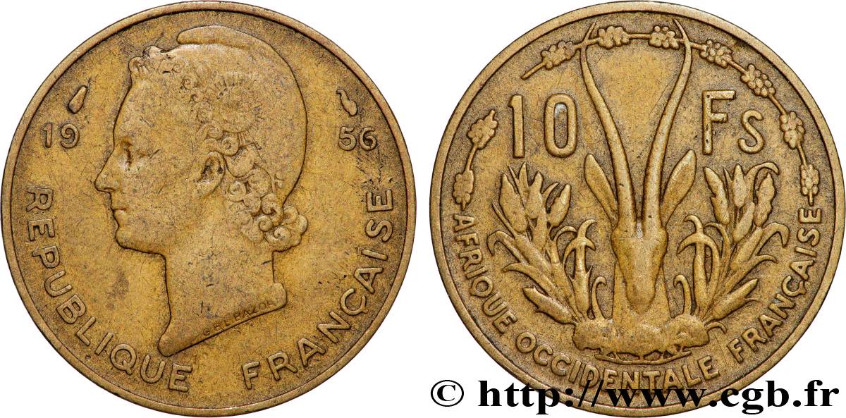 AFRIQUE OCCIDENTALE FRANÇAISE 10 Francs 1956 Paris TB+ 