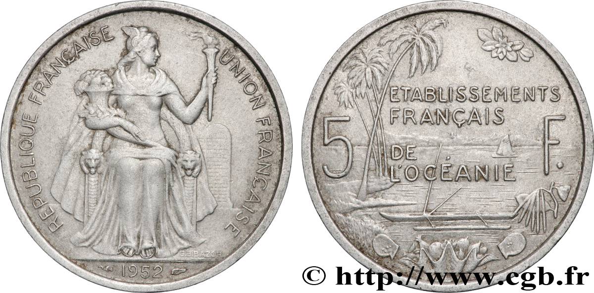 FRENCH POLYNESIA - French Oceania 5 Francs Établissements Français de l’Océanie 1952 Paris XF 