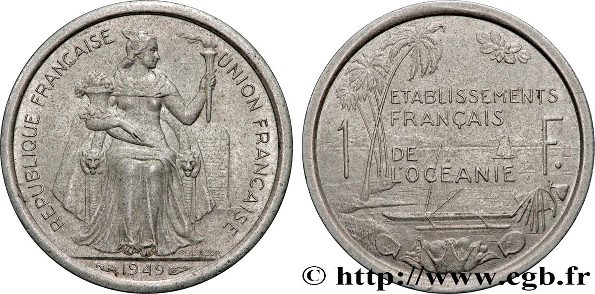 POLINESIA FRANCESE - Oceania Francese 1 Franc Union Française 1949 Paris BB 