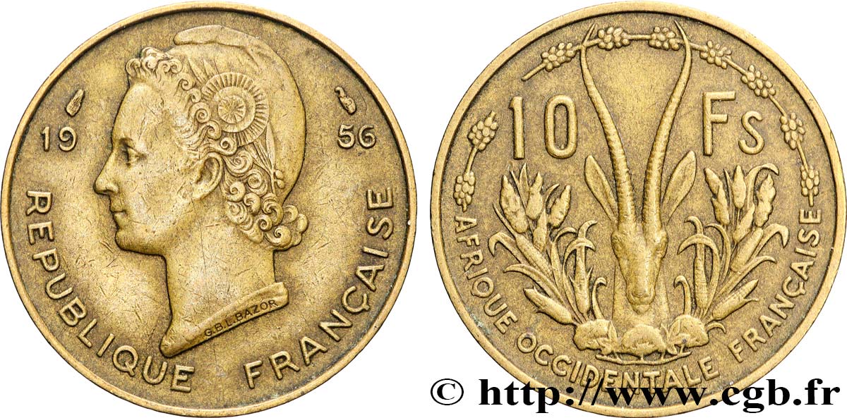 AFRICA FRANCESA DEL OESTE 10 Francs 1956 Paris MBC 